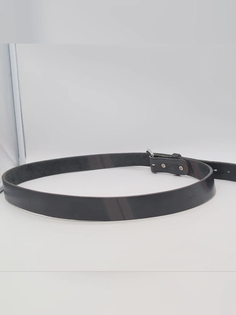 Handmade Amish Sz 54 Black Leather Men's Belt with Silver Buckle